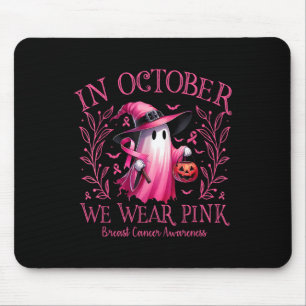 October We Wear Pink Ghost Witch Breast Cancer Awa Mouse Mat
