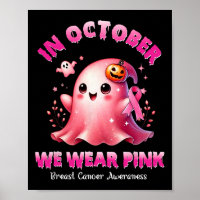 October We Wear Pink Ghost Witch Breast Cancer Awa