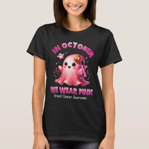 October We Wear Pink Ghost Witch Breast Cancer Awa T-Shirt