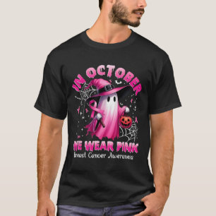 October We Wear Pink Ghost Witch Breast Cancer Awa T-Shirt
