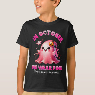 October We Wear Pink Ghost Witch Breast Cancer Awa T-Shirt