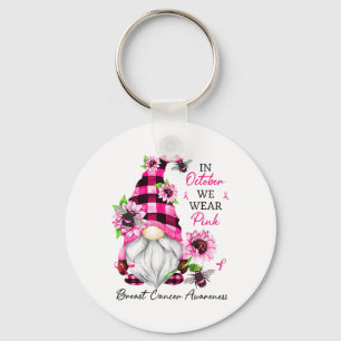 October We Wear Pink Gnome Breast Cancer Awareness Key Ring