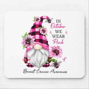October We Wear Pink Gnome Breast Cancer Awareness Mouse Mat