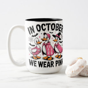 October We Wear Pink Halloween Ducks Two-Tone Coffee Mug