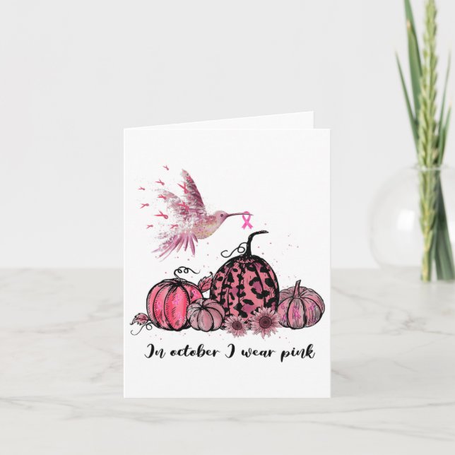 October We Wear Pink Hummingbird Breast Cancer Awa Card (Front)