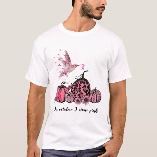 October We Wear Pink Hummingbird Breast Cancer Awa T-Shirt (Front)