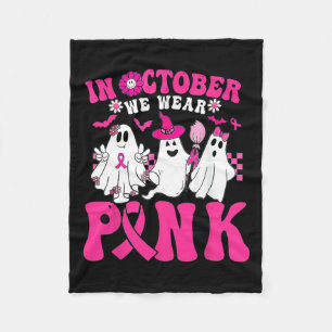 October We Wear Pink In October Halloween Ghost Fleece Blanket