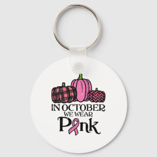 October We Wear Pink Leopard Breast Cancer Awarene Key Ring