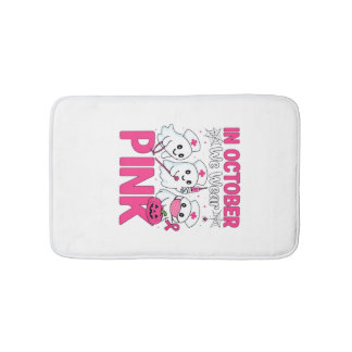 October We Wear Pink Nurse Breast Cancer Awareness Bath Mat