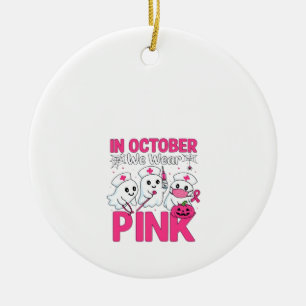October We Wear Pink Nurse Breast Cancer Awareness Ceramic Tree Decoration