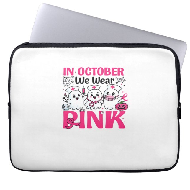October We Wear Pink Nurse Breast Cancer Awareness Laptop Sleeve (Front)