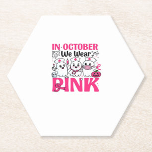 October We Wear Pink Nurse Breast Cancer Awareness Paper Coaster