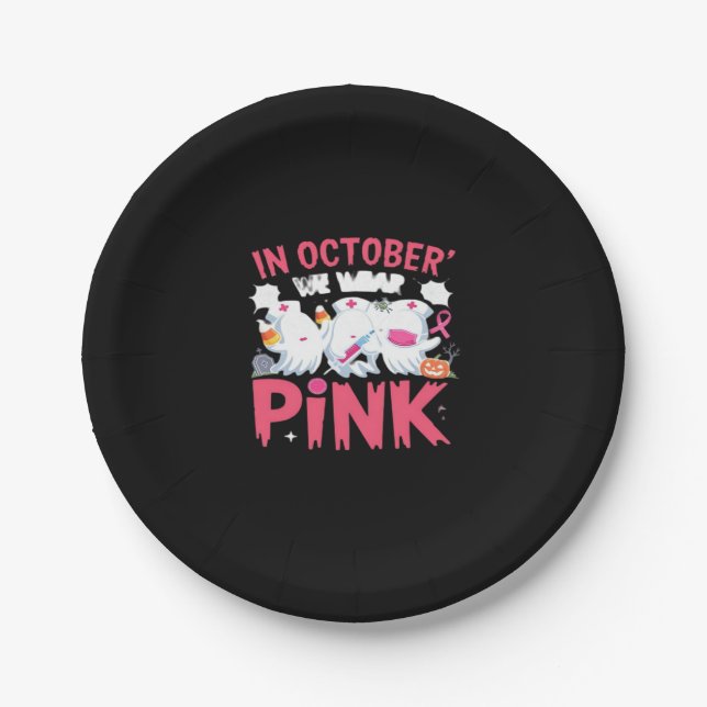 October We Wear Pink Nurse Breast Cancer Awareness Paper Plate (Front)