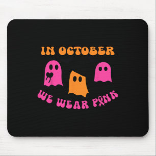 October We Wear Pink Pumpkin Ghost Halloween Breas Mouse Mat