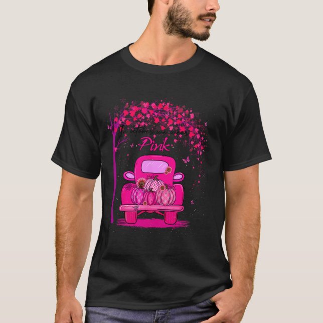 October We Wear Pink Pumpkin Truck Breast Cancer A T-Shirt (Front)
