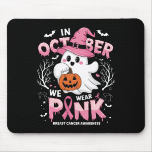 October We Wear Pink Shirt Ghost Breast Cancer Awa Mouse Mat