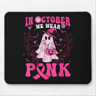 October We Wear Pink Shirt Ghost Halloween Breast Mouse Mat