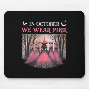 October We Wear Pink Witch Halloween Breast Cancer Mouse Mat