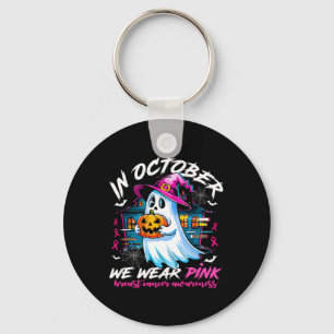October We Wear Pink With Ghost Breast Cancer Awar Key Ring