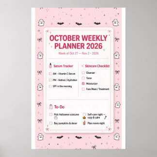 October Weekly Planner 2026 Pink Coquette  Poster