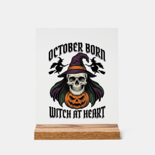 October Witch Shirt Vintage Halloween Birthday Des Acrylic Sign