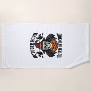 October Witch Shirt Vintage Halloween Birthday Des Beach Towel