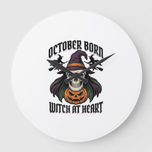 October Witch Shirt Vintage Halloween Birthday Des Large Clock