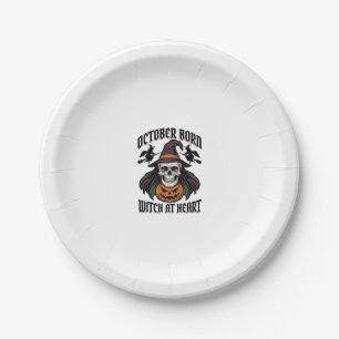 October Witch Shirt Vintage Halloween Birthday Des Paper Plate