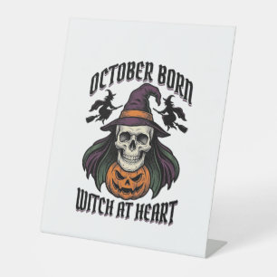 October Witch Shirt Vintage Halloween Birthday Des Pedestal Sign