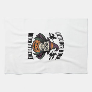 October Witch Shirt Vintage Halloween Birthday Des Tea Towel