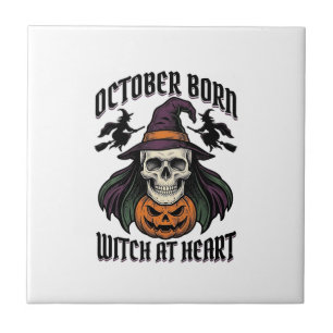 October Witch Shirt Vintage Halloween Birthday Des Tile