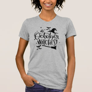 October Witches Hat & Broom Funny Halloween T-Shirt