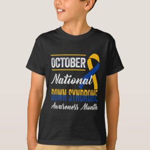 October Yellow And Blue Ribbon Down Syndrome Aware T-Shirt