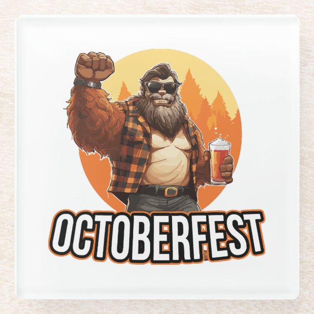Octoberfest Bigfoot  Glass Coaster (Front)