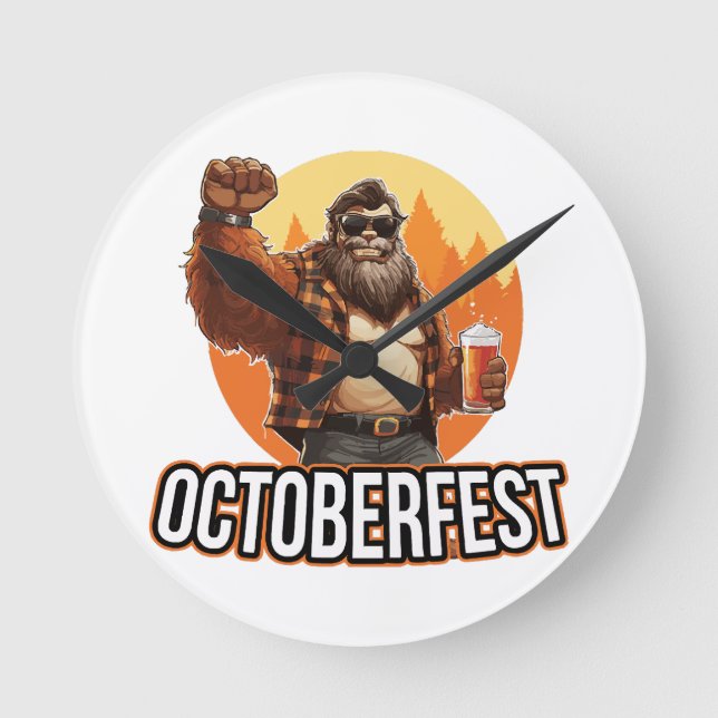 Octoberfest Bigfoot  Round Clock (Front)