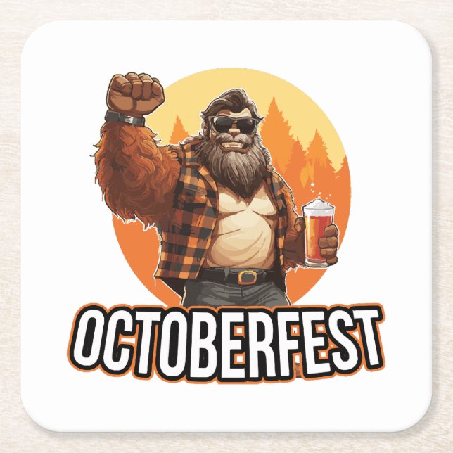 Octoberfest Bigfoot  Square Paper Coaster (Front)
