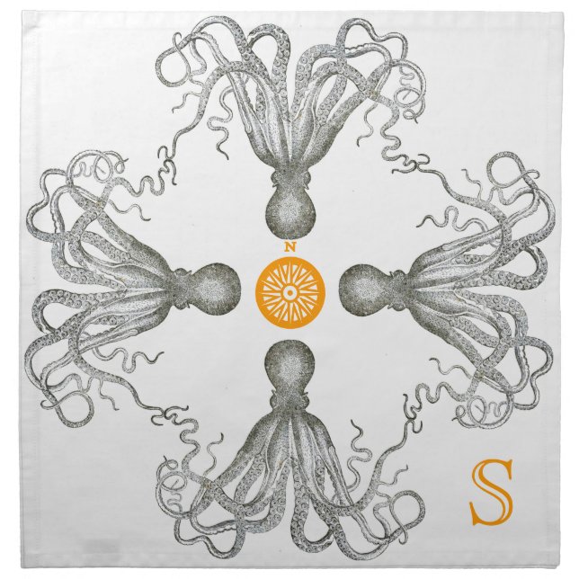 Octopi Monogram - White Napkin (Front)