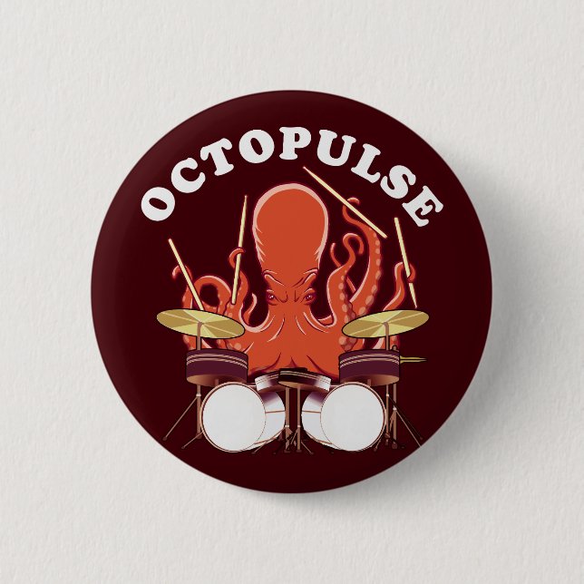Octopulse | Octopus Drummer 6 Cm Round Badge (Front)