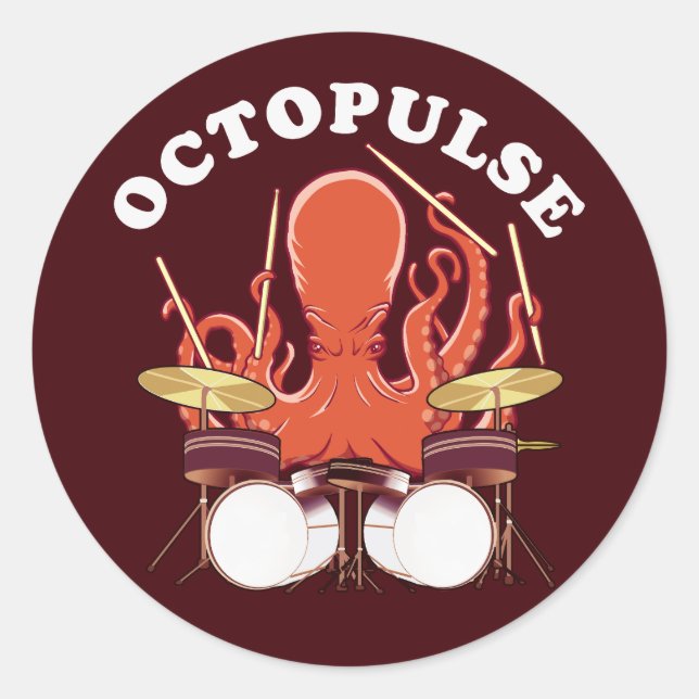 Octopulse | Octopus Drummer Classic Round Sticker (Front)