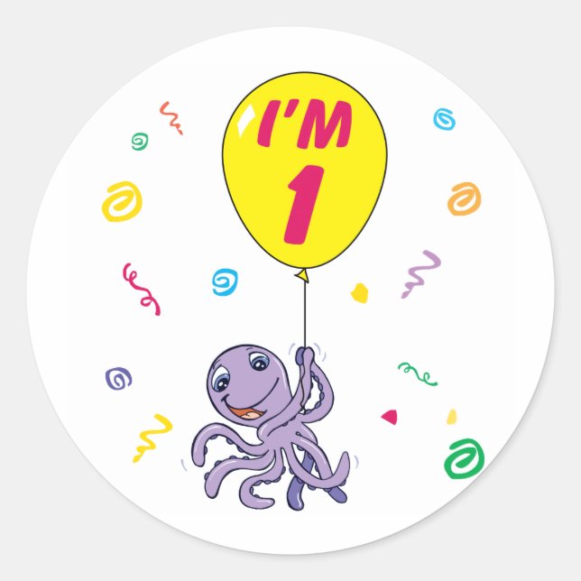Octopus 1st Birthday Classic Round Sticker (Front)