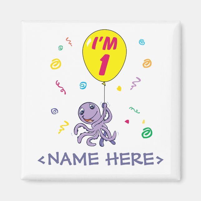 Octopus 1st Birthday Magnet (Front)