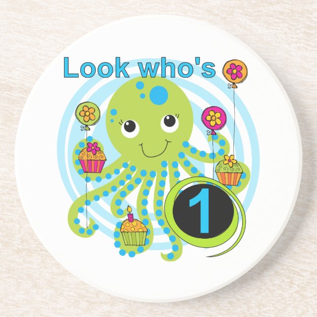 Octopus 1st Birthday T-shirts and Gifts Coaster (Front)