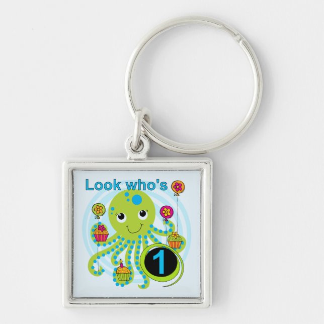Octopus 1st Birthday T-shirts and Gifts Key Ring (Front)