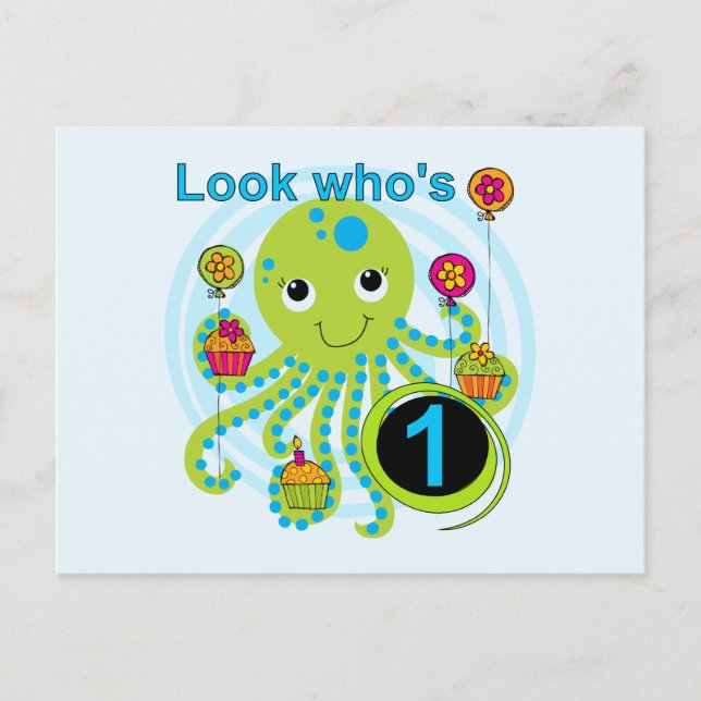 Octopus 1st Birthday T-shirts and Gifts Postcard (Front)