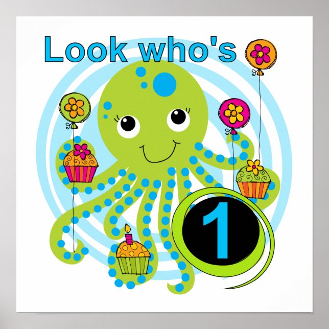 Octopus 1st Birthday T-shirts and Gifts Poster (Front)