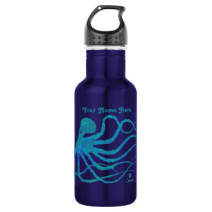 Octopus 2 Blue Green On Blue - 18 oz. Water Bottle