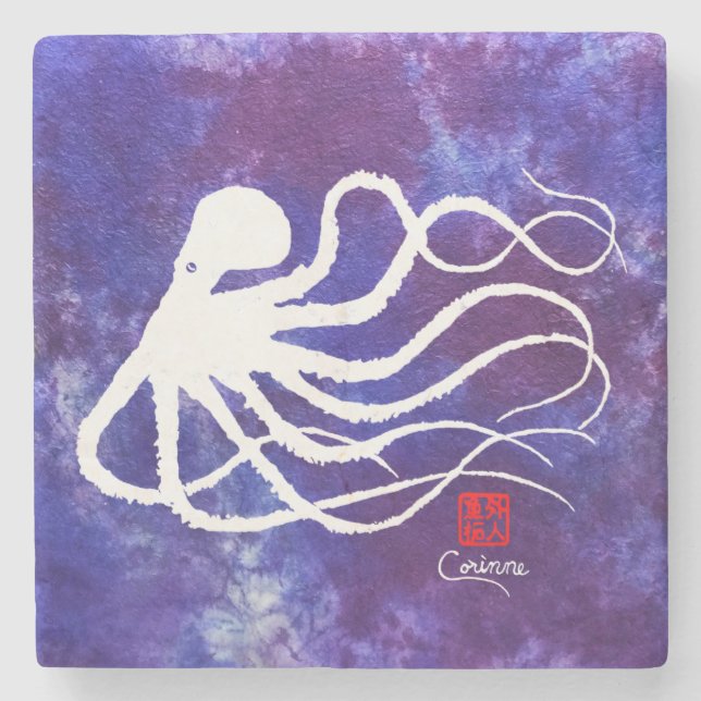 Octopus 2 White - Marble Coaster (Front)