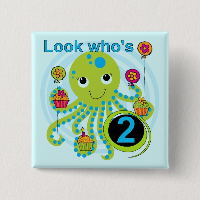 Octopus 2nd Birthday T shirts and Gifts 15 Cm Square Badge (Front)