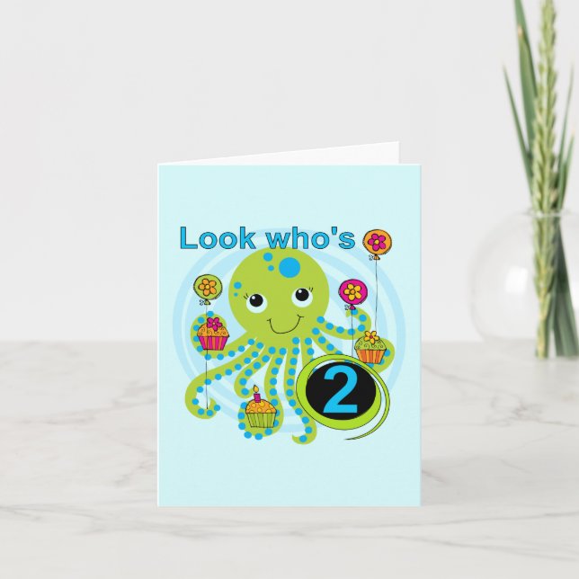 Octopus 2nd Birthday T shirts and Gifts Card (Front)