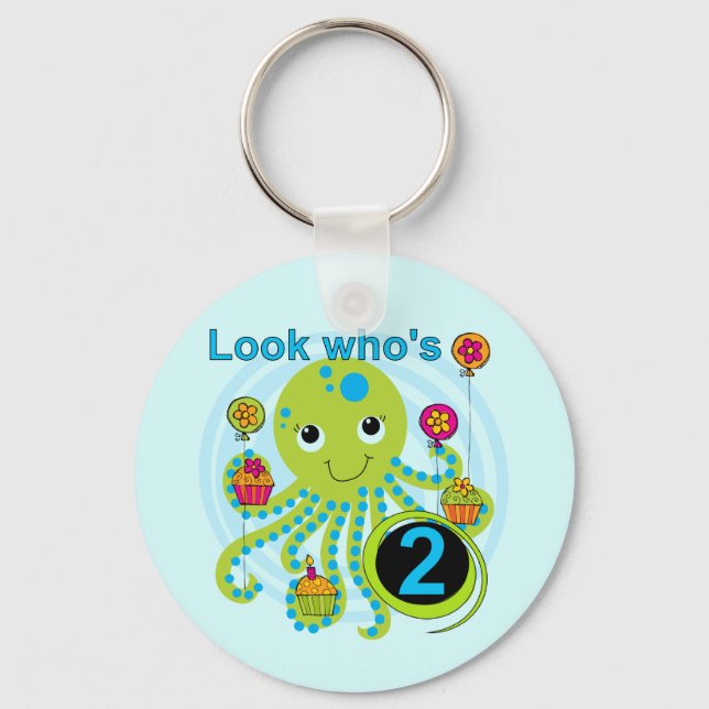 Octopus 2nd Birthday T shirts and Gifts Key Ring (Front)